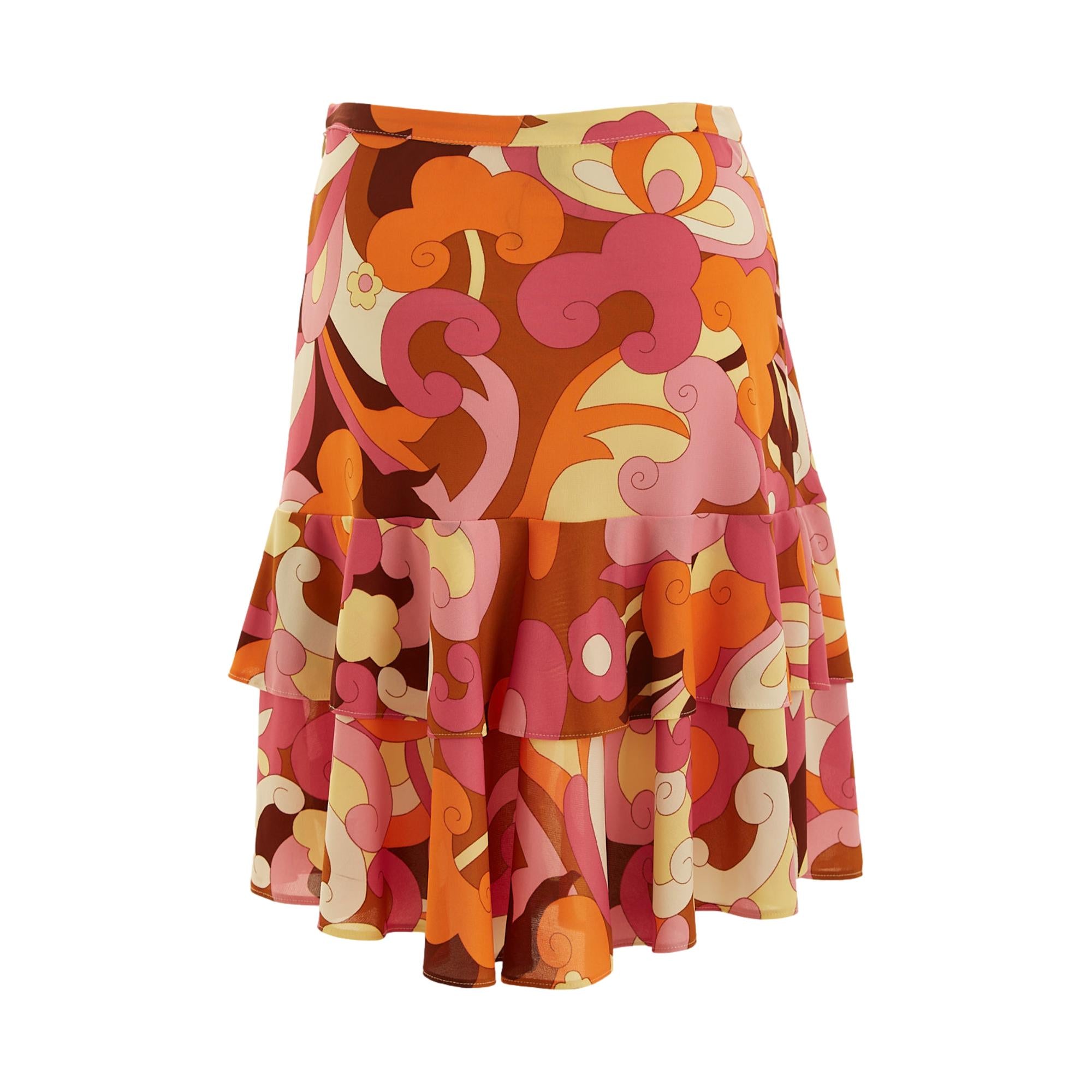 Dolce & Gabbana 2000s Mod Abstract Print Ruffle Mini Skirt