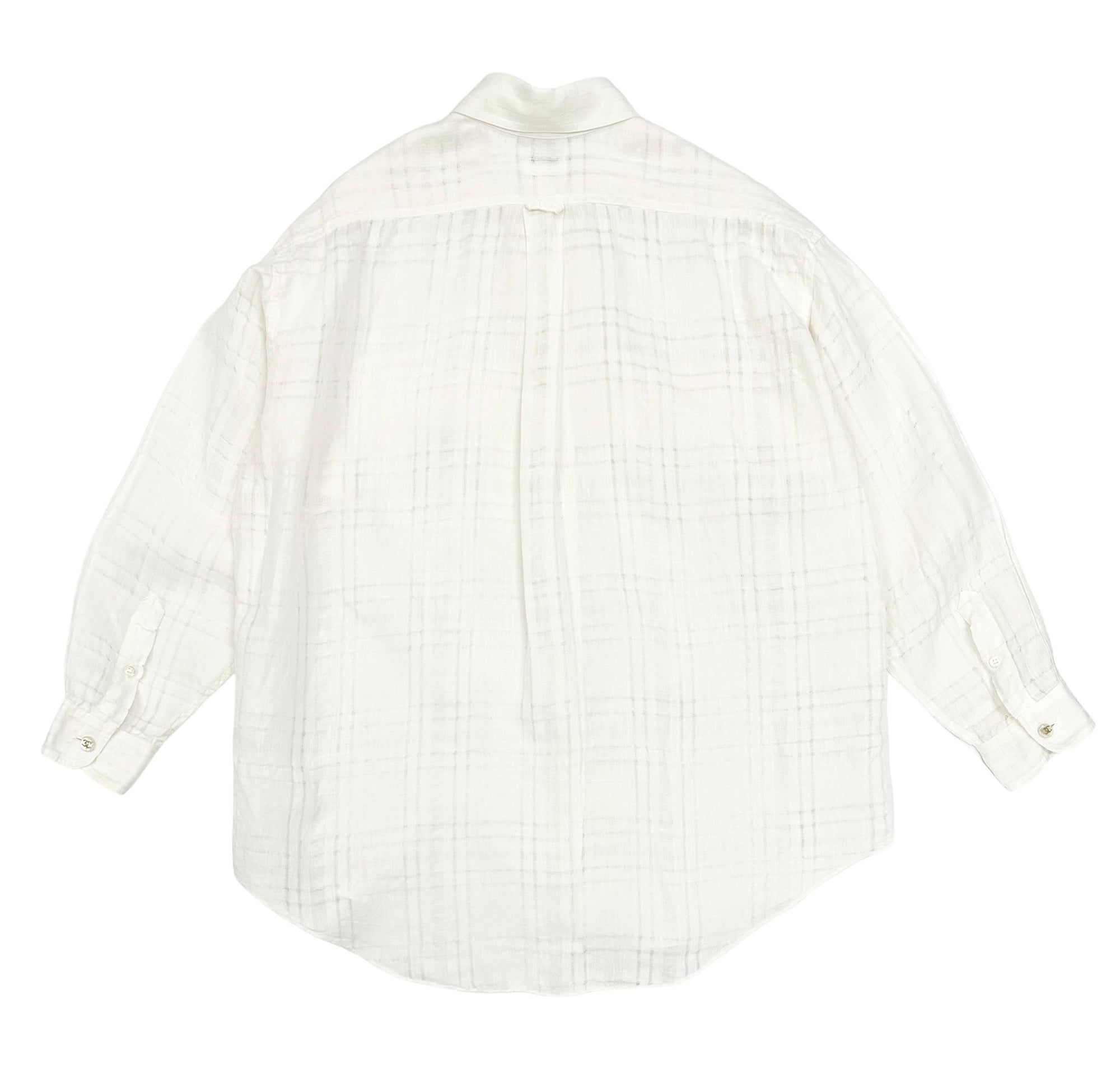 Chanel White Linen Logo Button Down