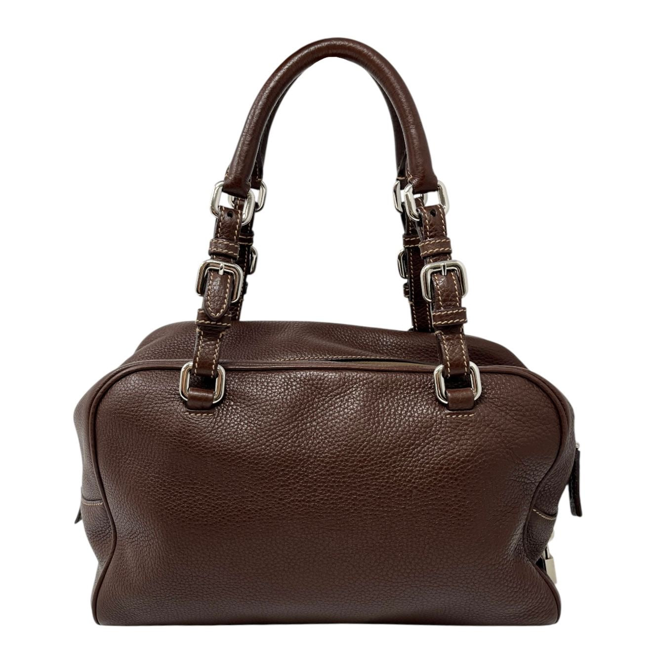Prada Brown Leather Logo Shoulder Bag