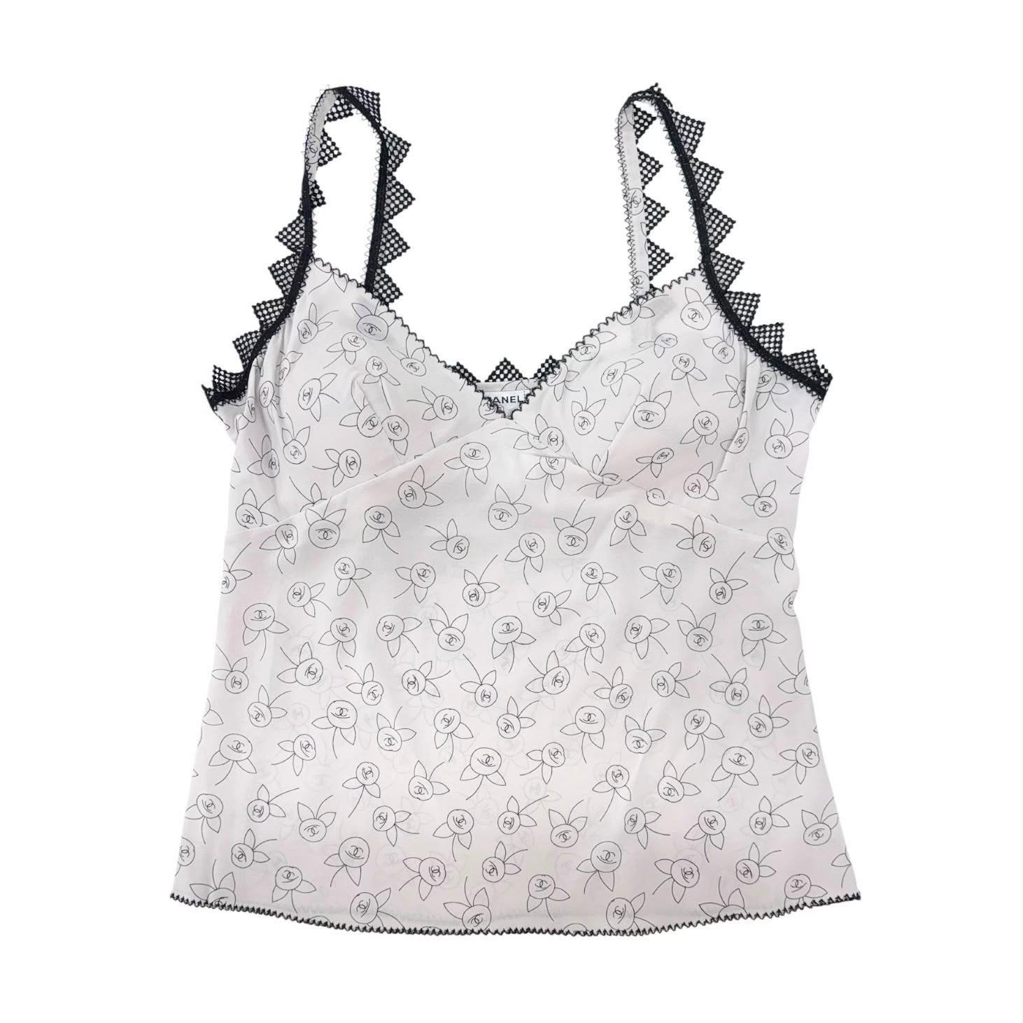 Chanel Floral Silk Logo Tank