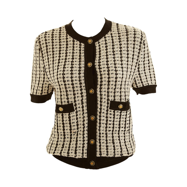 Chanel Black + White Tweed Short Sleeve Top