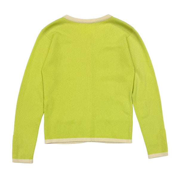 Chanel Lime Green Multicolor Logo Button Cardigan Top