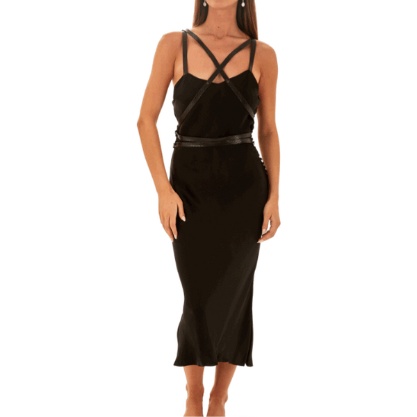 Dior Black Silk + Snakeskin Strap Gown