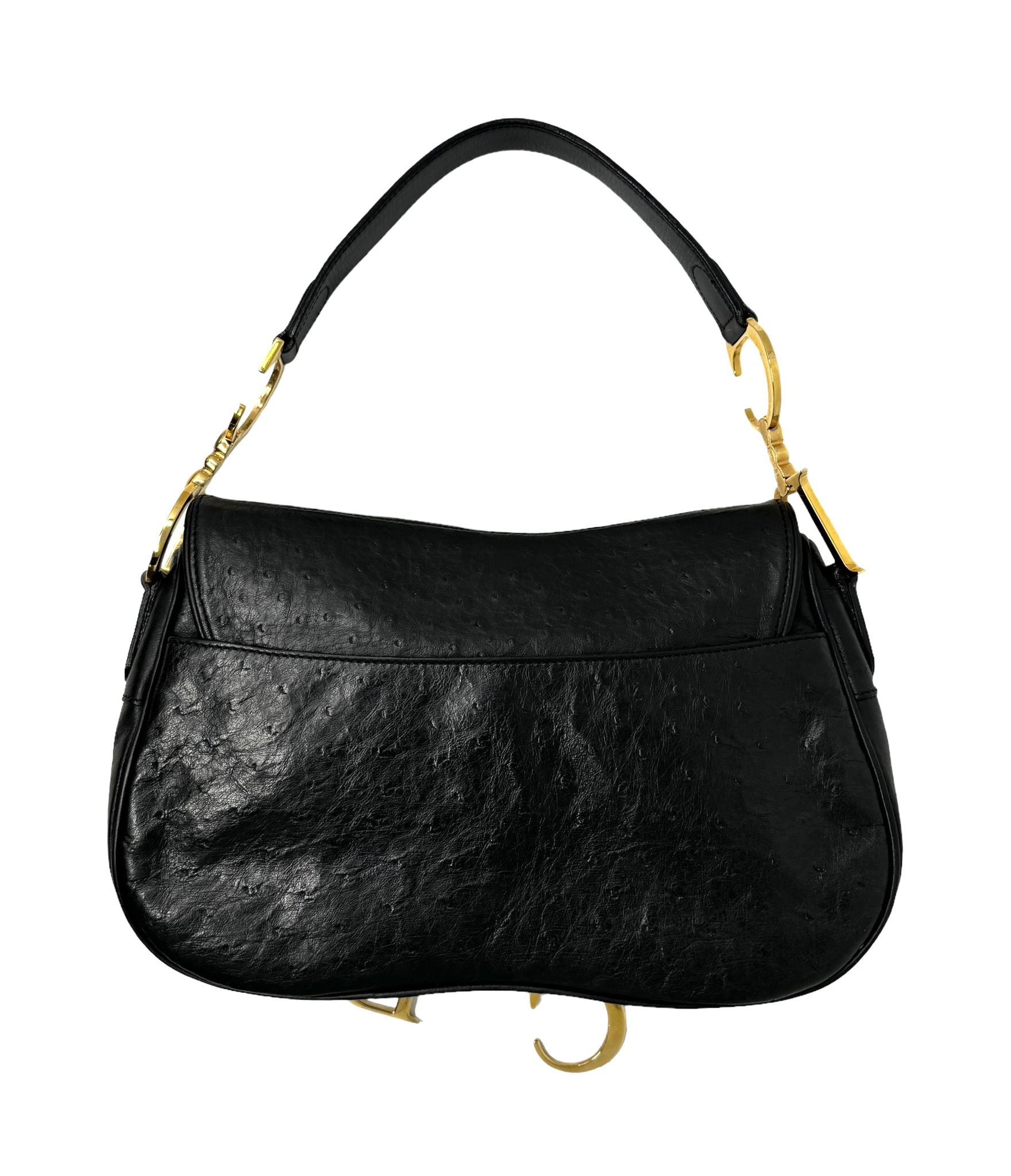 Dior Black Ostrich Double Saddle Bag