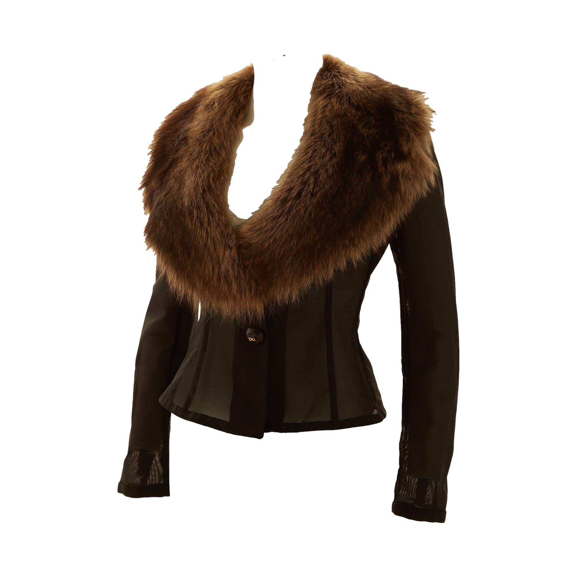 Dolce & Gabbana Black Sheer + Fur Top