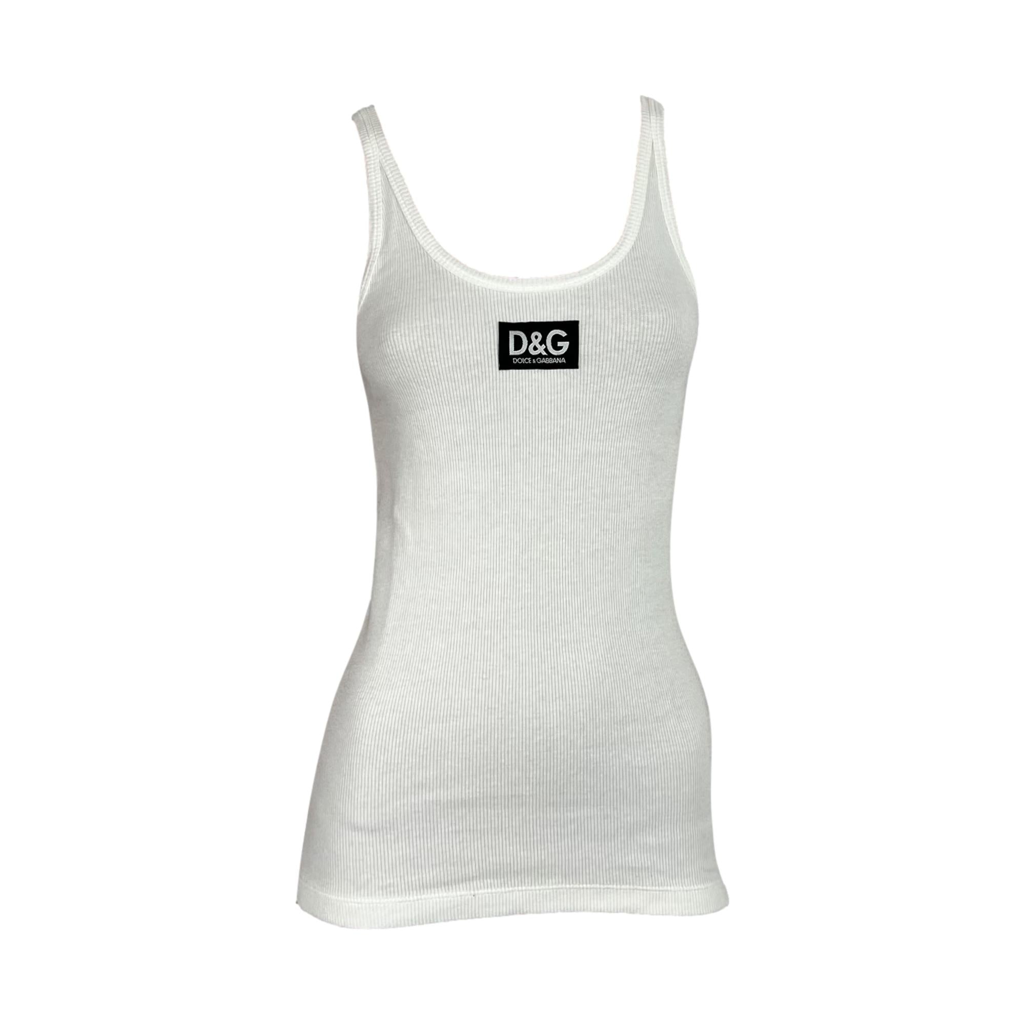 Dolce & Gabbana White Ribbed Logo Tank