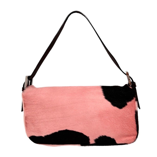 Fendi Pink Cow Print Baguette Bag