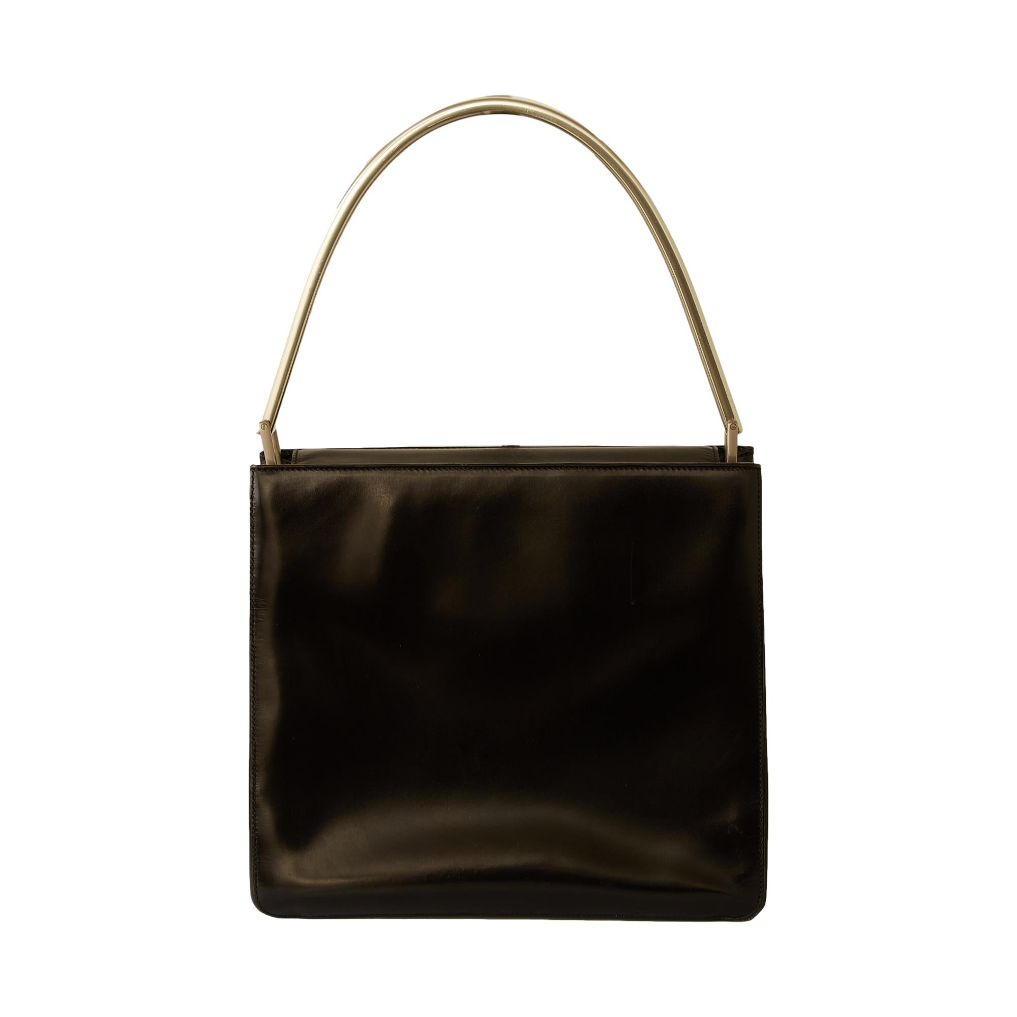 Prada Black Leather Structured Shoulder Bag