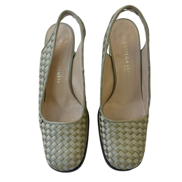 Bottega Veneta Light Olive Woven Mules