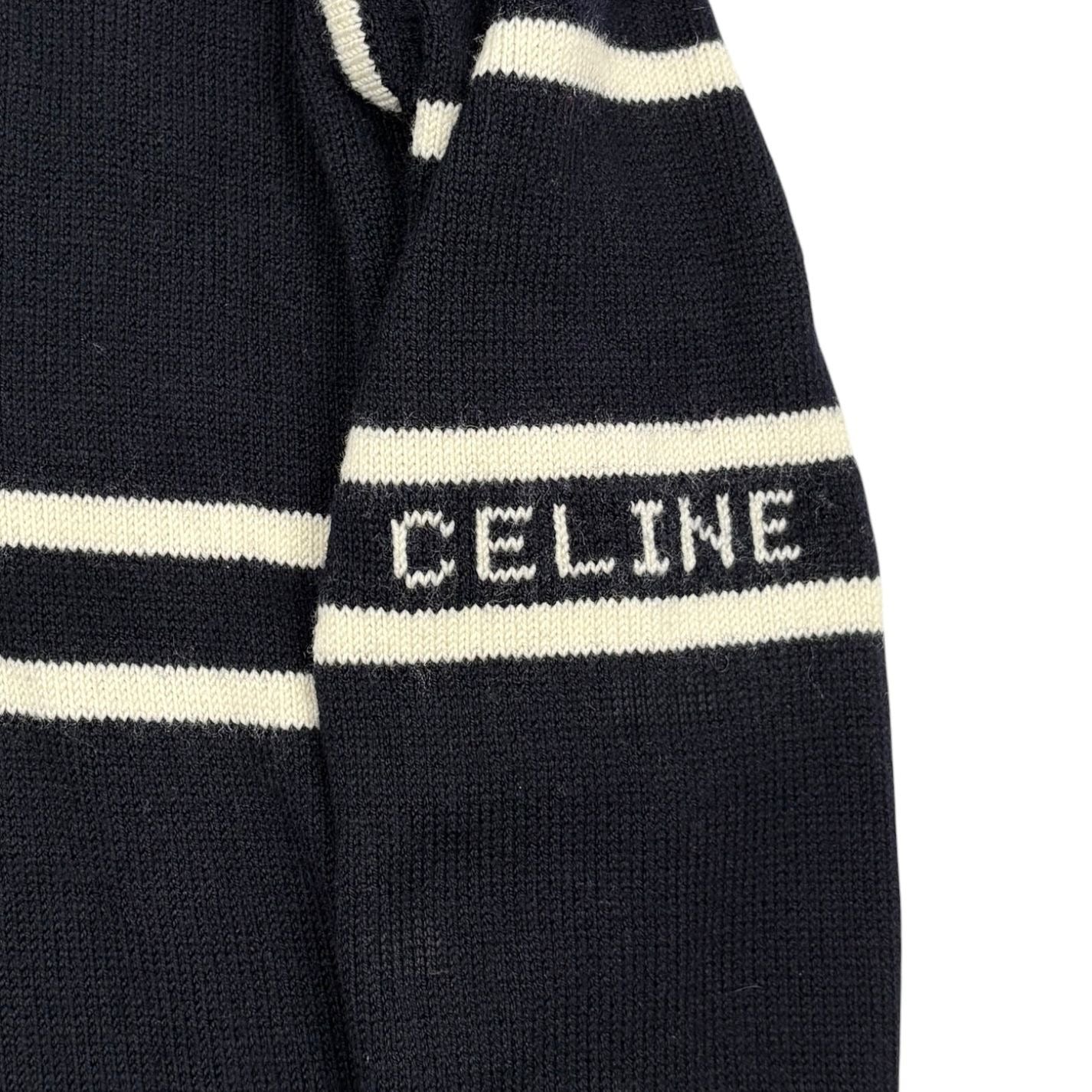 Celine Navy + White Knit Logo Pullover