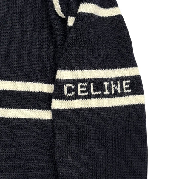 Celine Navy + White Knit Logo Pullover