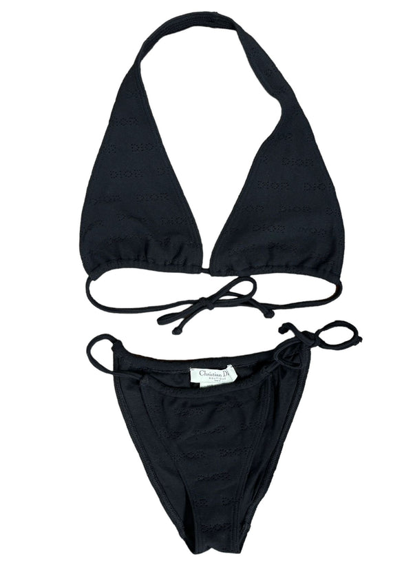 Dior Black Perforated Logo Bikini