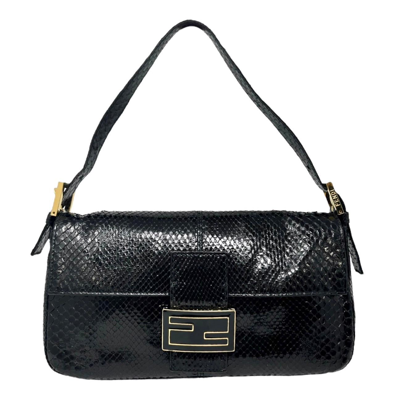 Fendi Black Snakeskin Baguette Bag