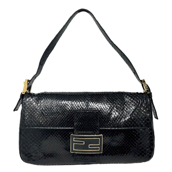 Fendi Black Snakeskin Baguette Bag