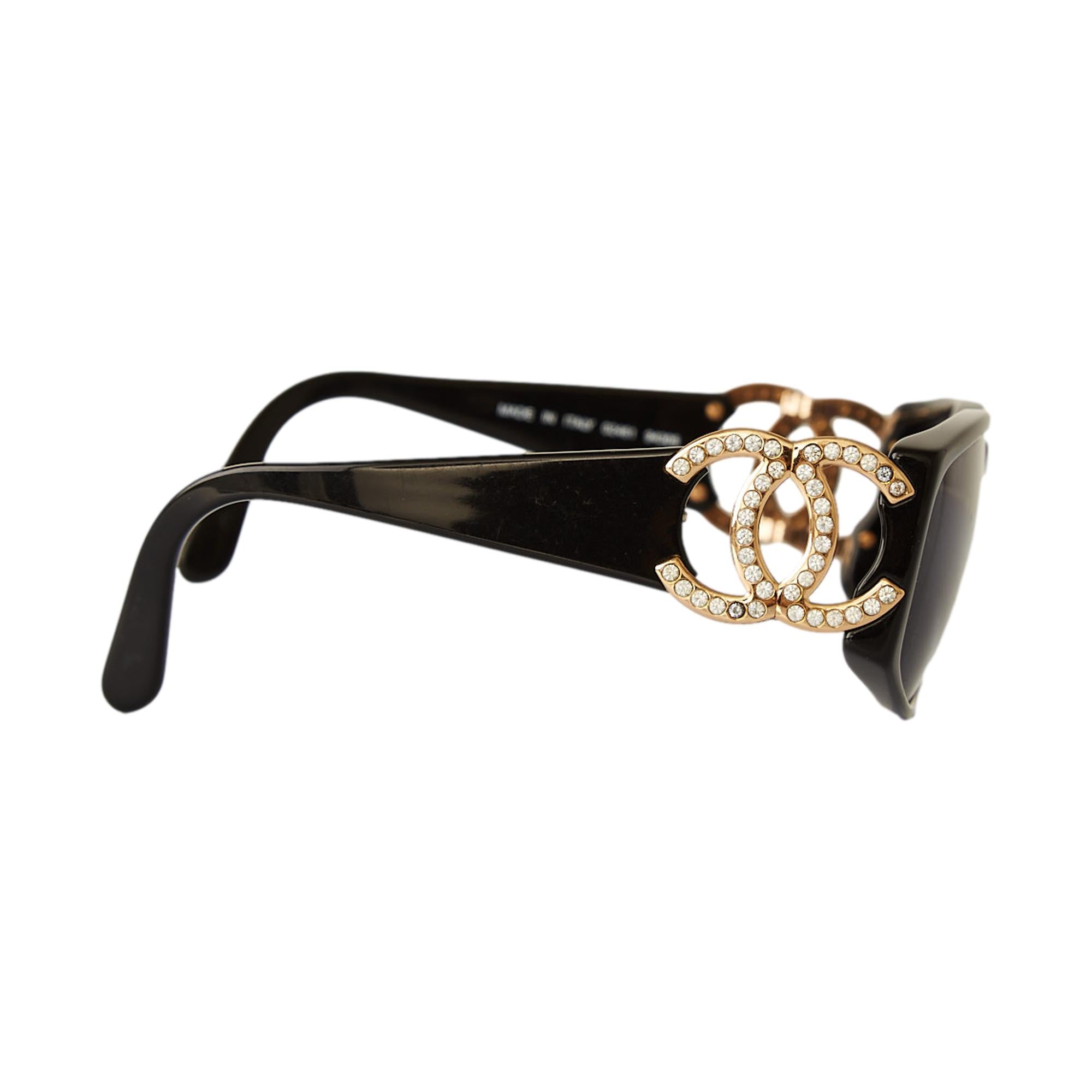 Chanel Black Rhinestone Jumbo Logo Sunglasses