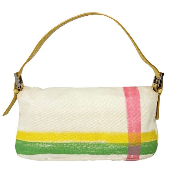 Fendi Striped Canvas Beaded Baguette Bag