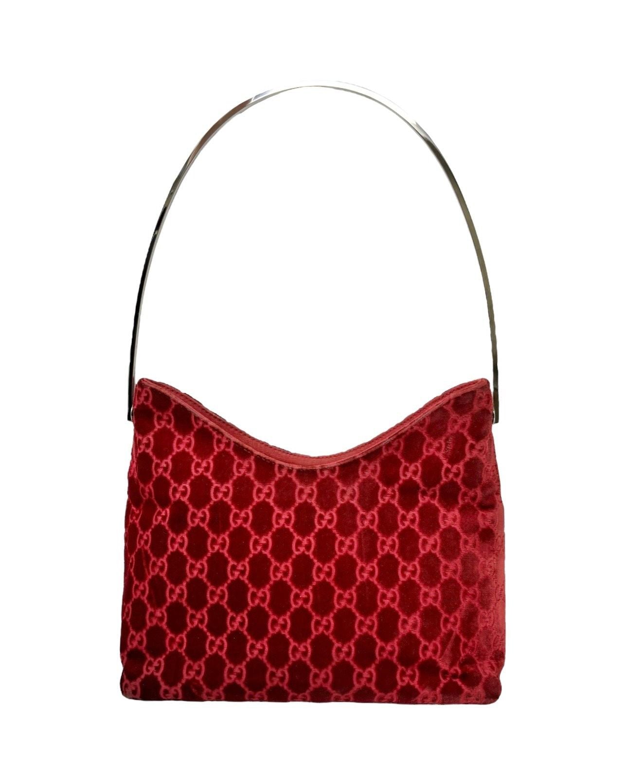 Gucci Red Velvet Metal Shoulder Bag