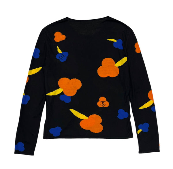 Chanel Black Orange Print Sweater