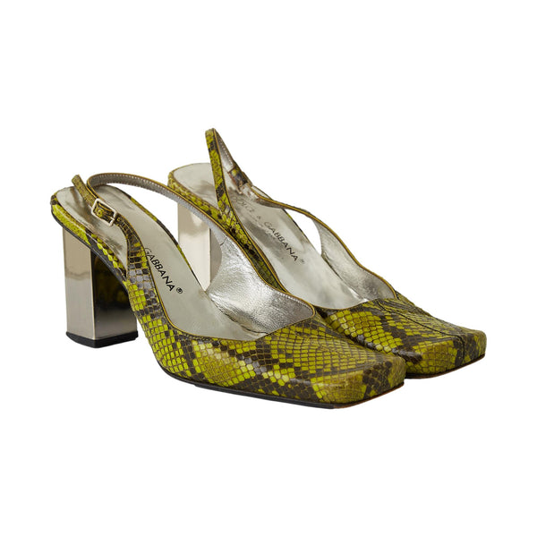 Dolce & Gabbana Green Snakeskin Block Heels