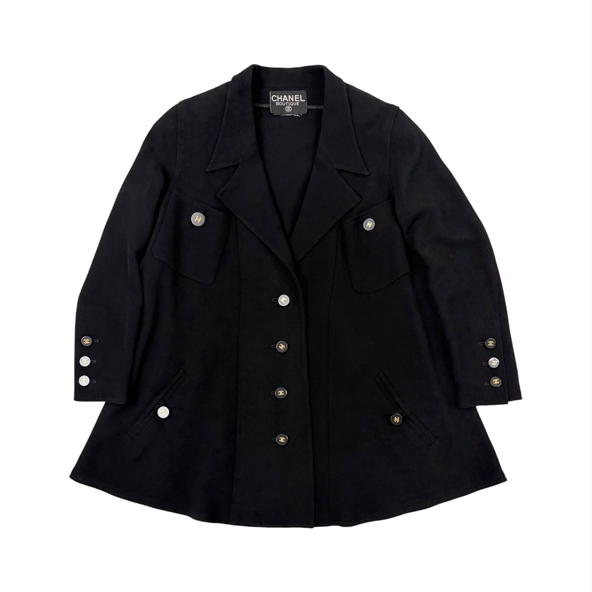 Chanel Black Wool Logo Button Jacket