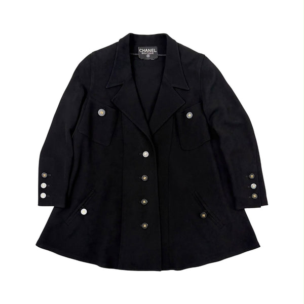 Chanel Black Wool Logo Button Jacket