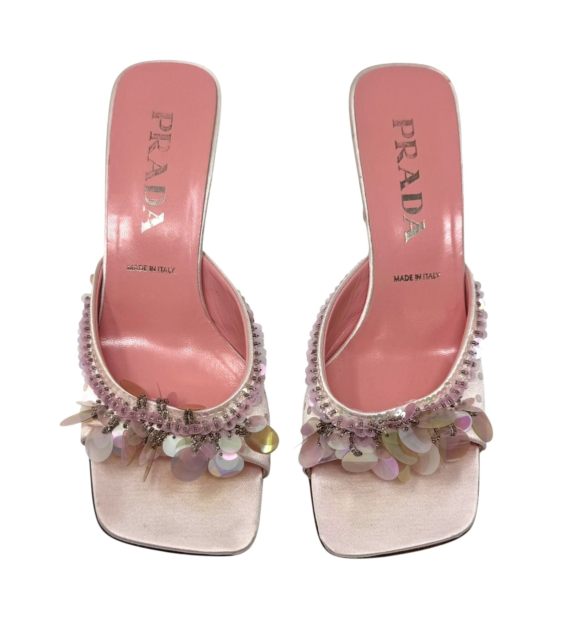 Prada Pink Satin Sequin Heels
