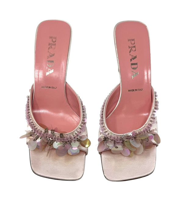 Prada Pink Satin Sequin Heels
