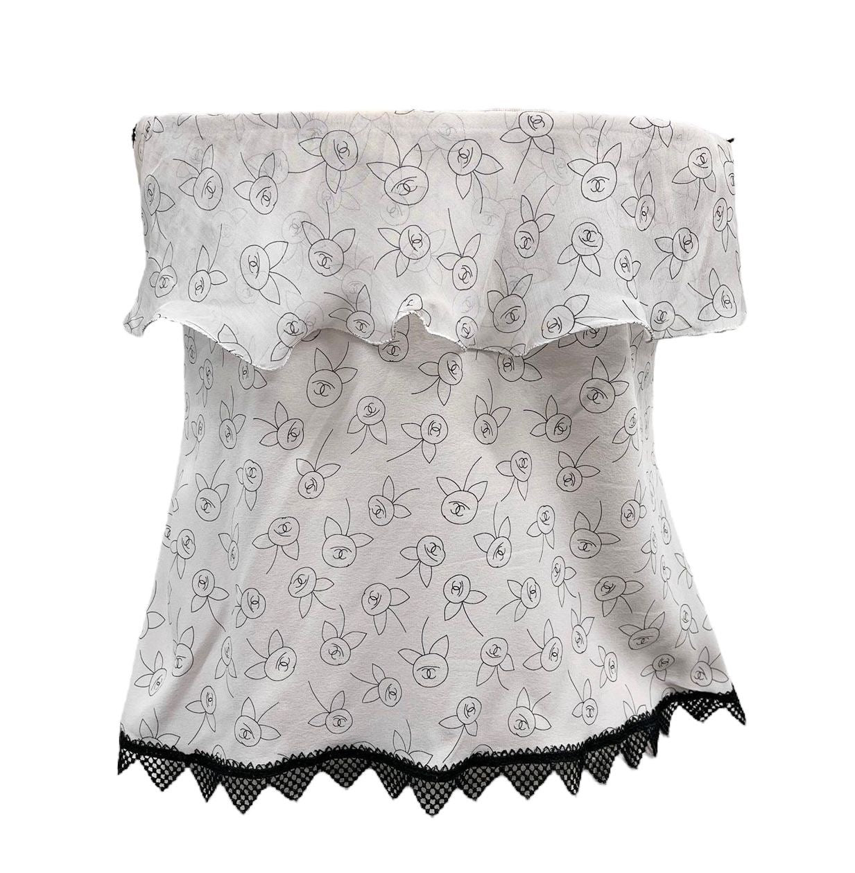 Chanel Silk Floral Logo Tube Top