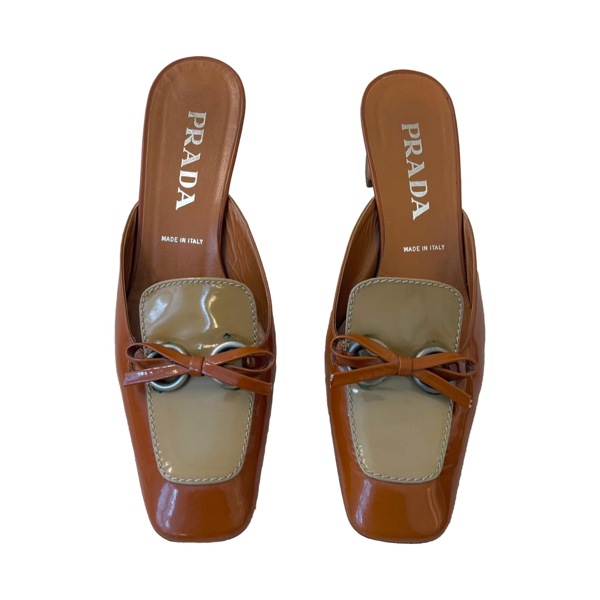 Prada Brown Patent Block Heels