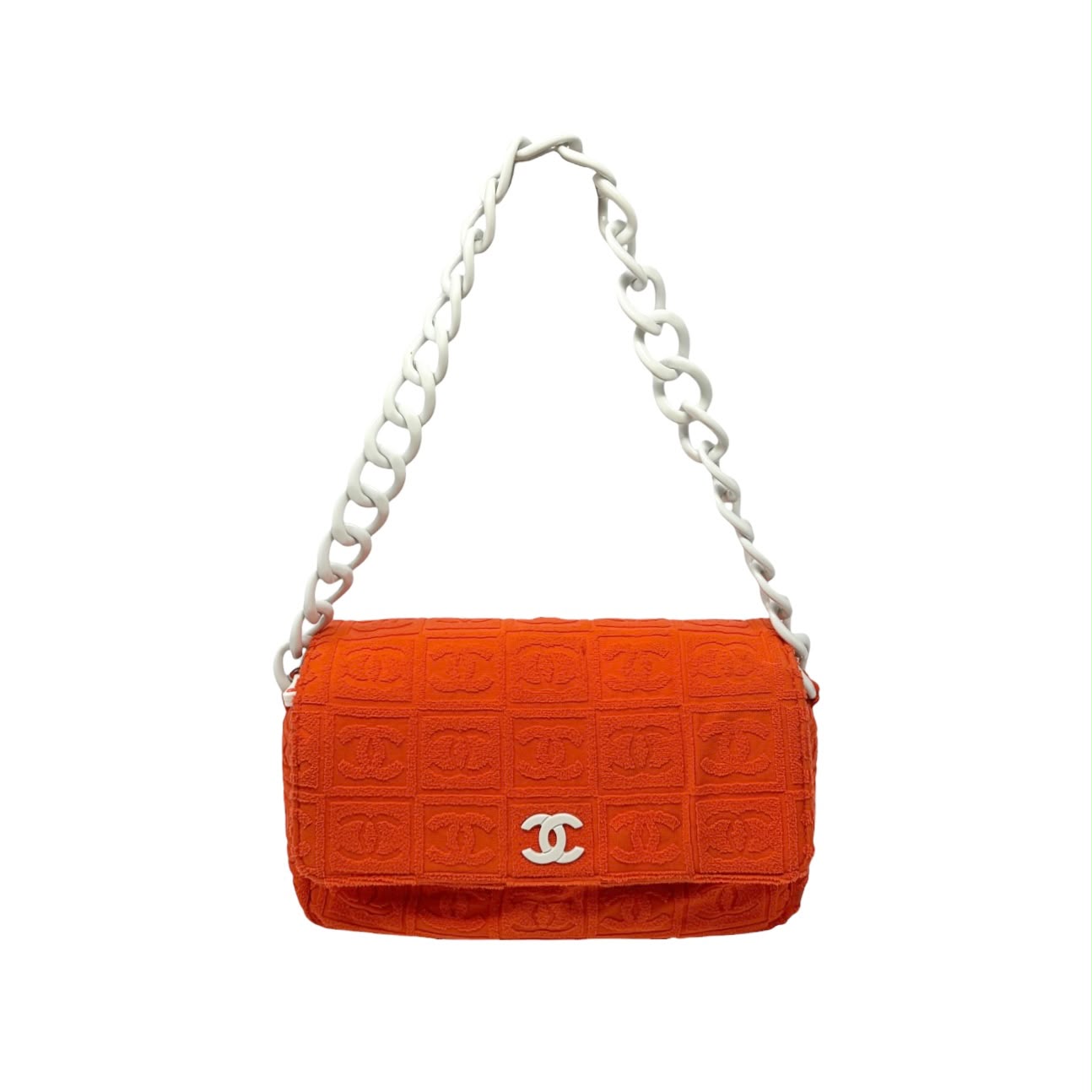 Chanel Orange Logo Terrycloth Shoulder Bag