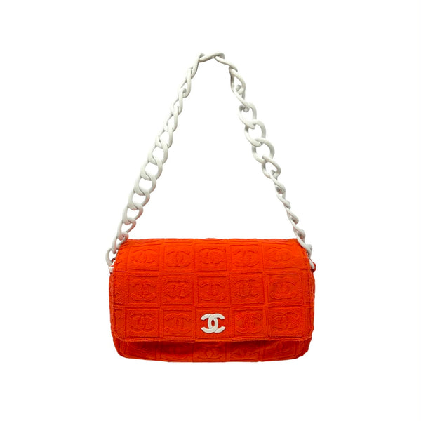 Chanel Orange Logo Terrycloth Shoulder Bag