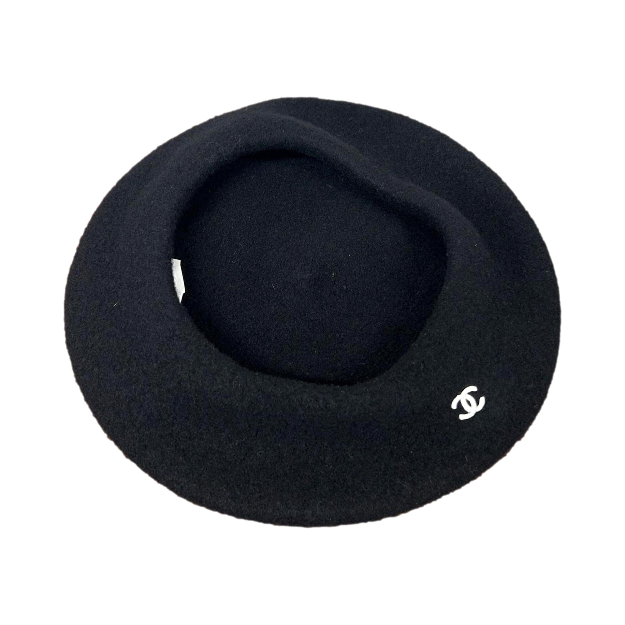 Chanel Black Logo Beret