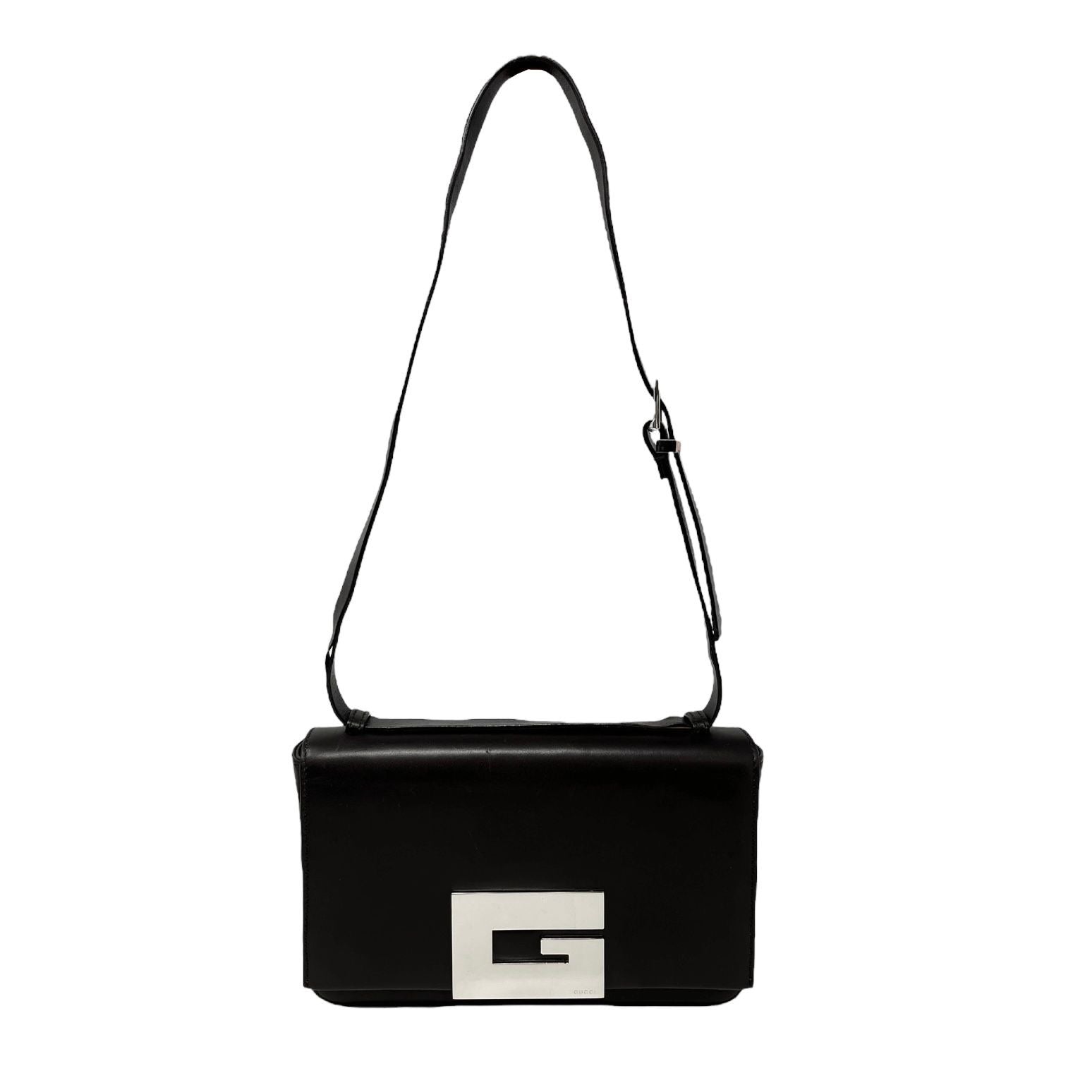 Gucci Black Leather Jumbo Logo Shoulder Bag