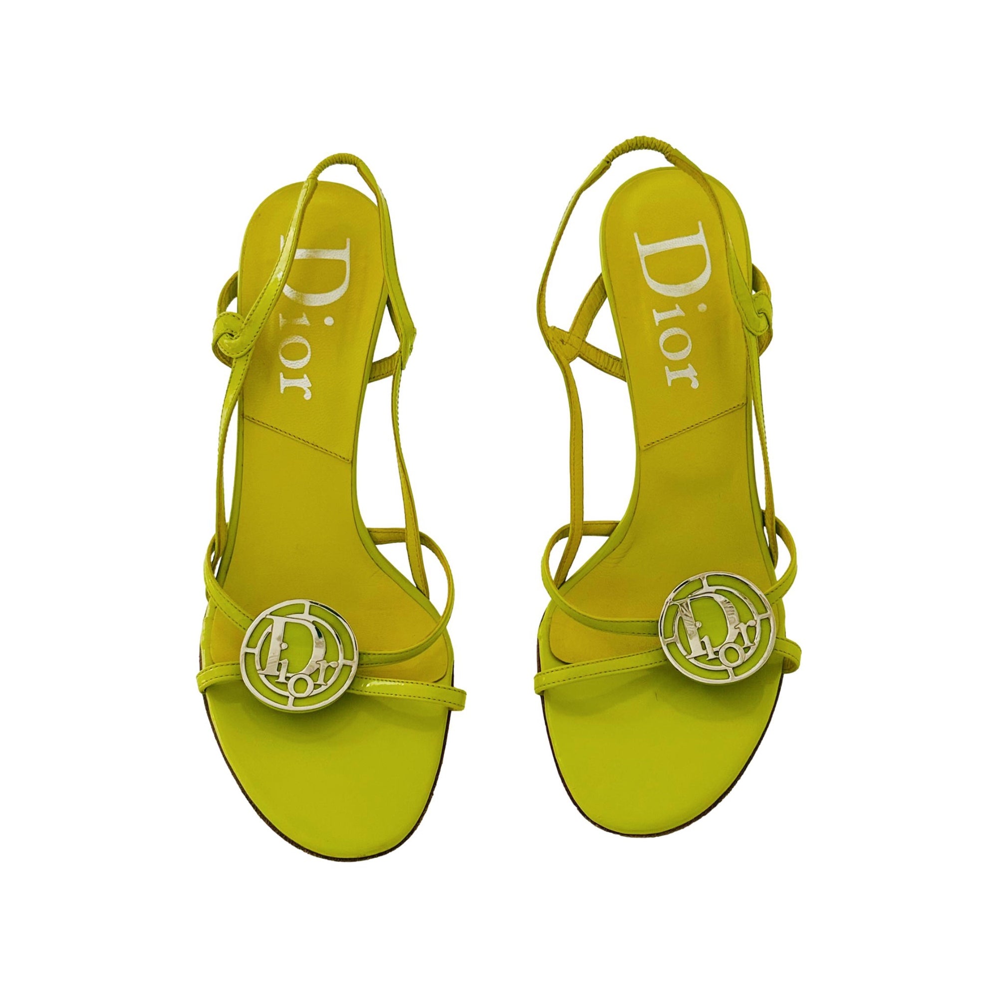 Dior Lime Green Leather Logo Heels