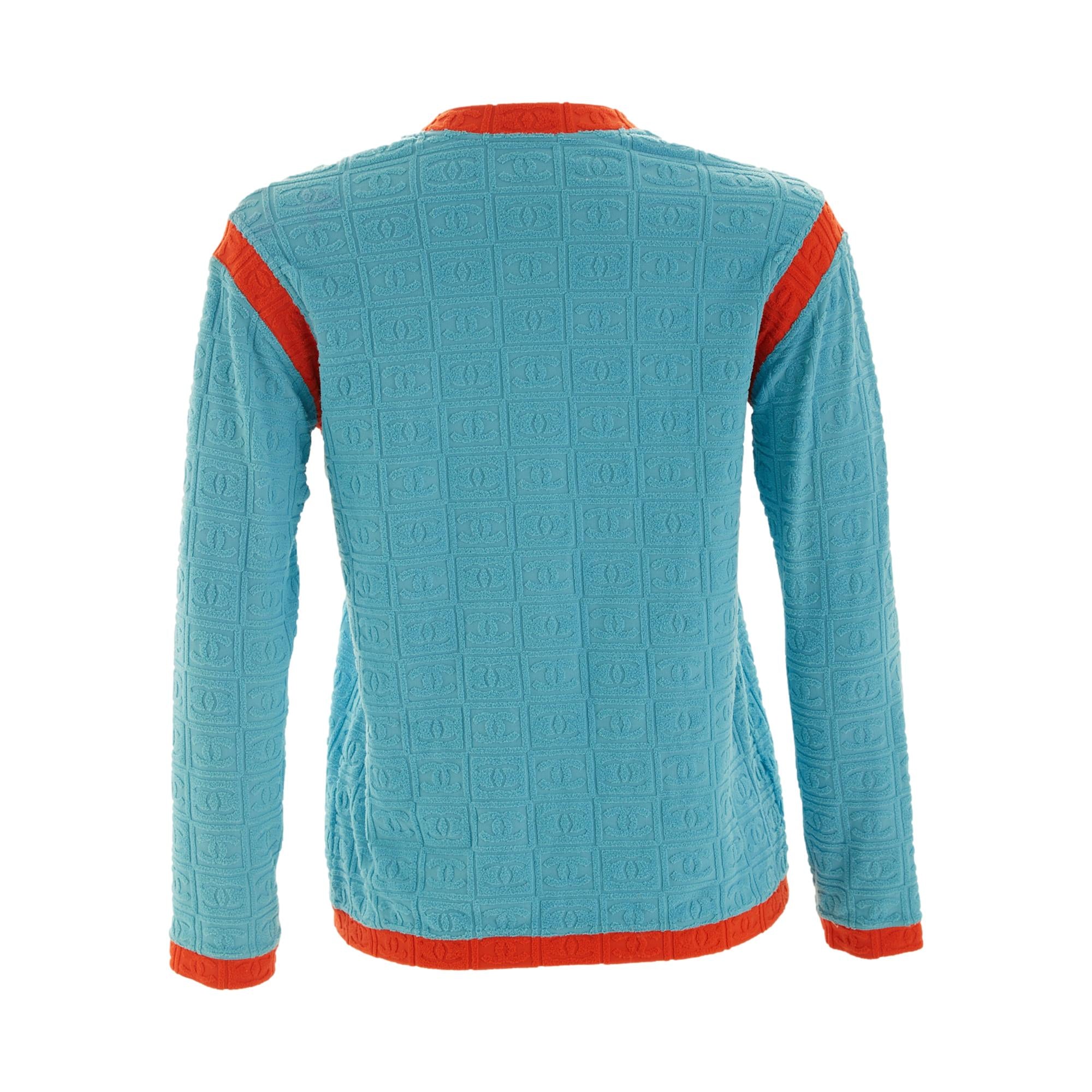 Chanel Blue + Orange Terry Zip-Up Top