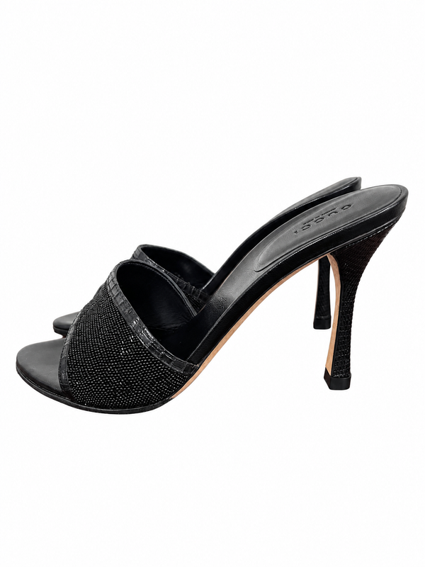 Gucci Black Beaded Logo Heels
