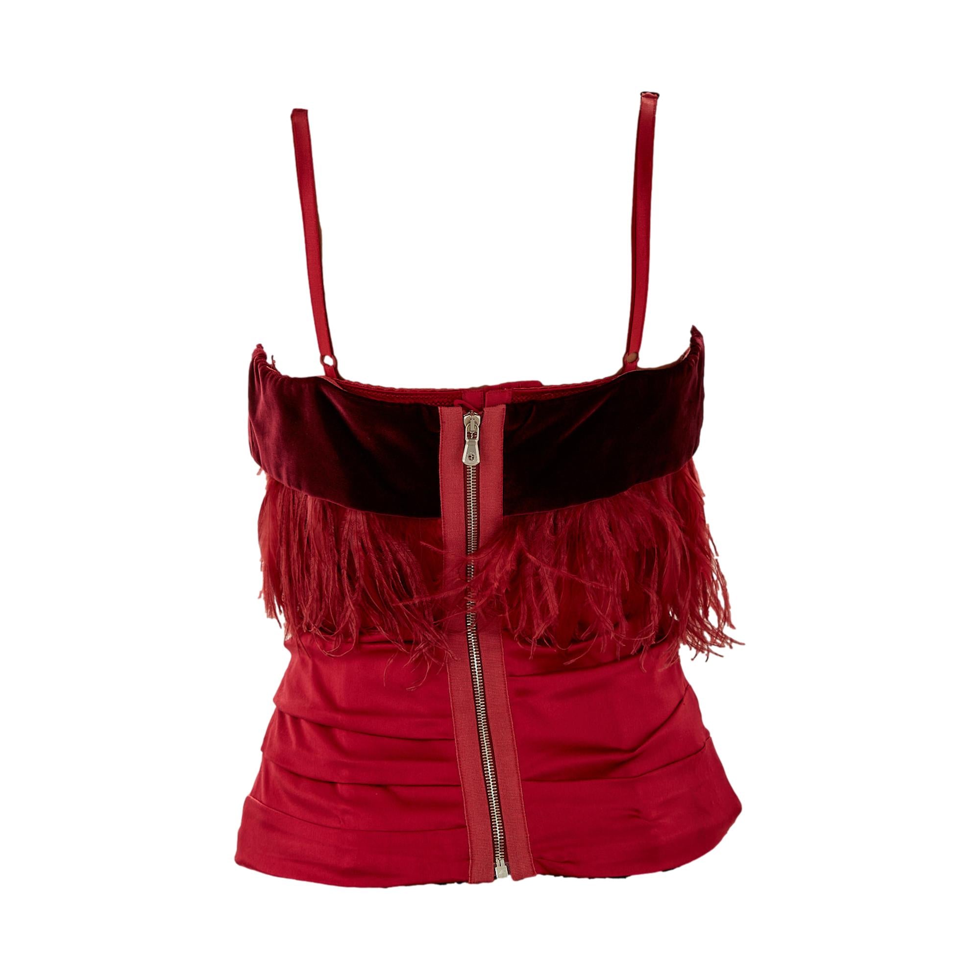 Dolce & Gabbana Red Silk Sequin Corset Flower Top