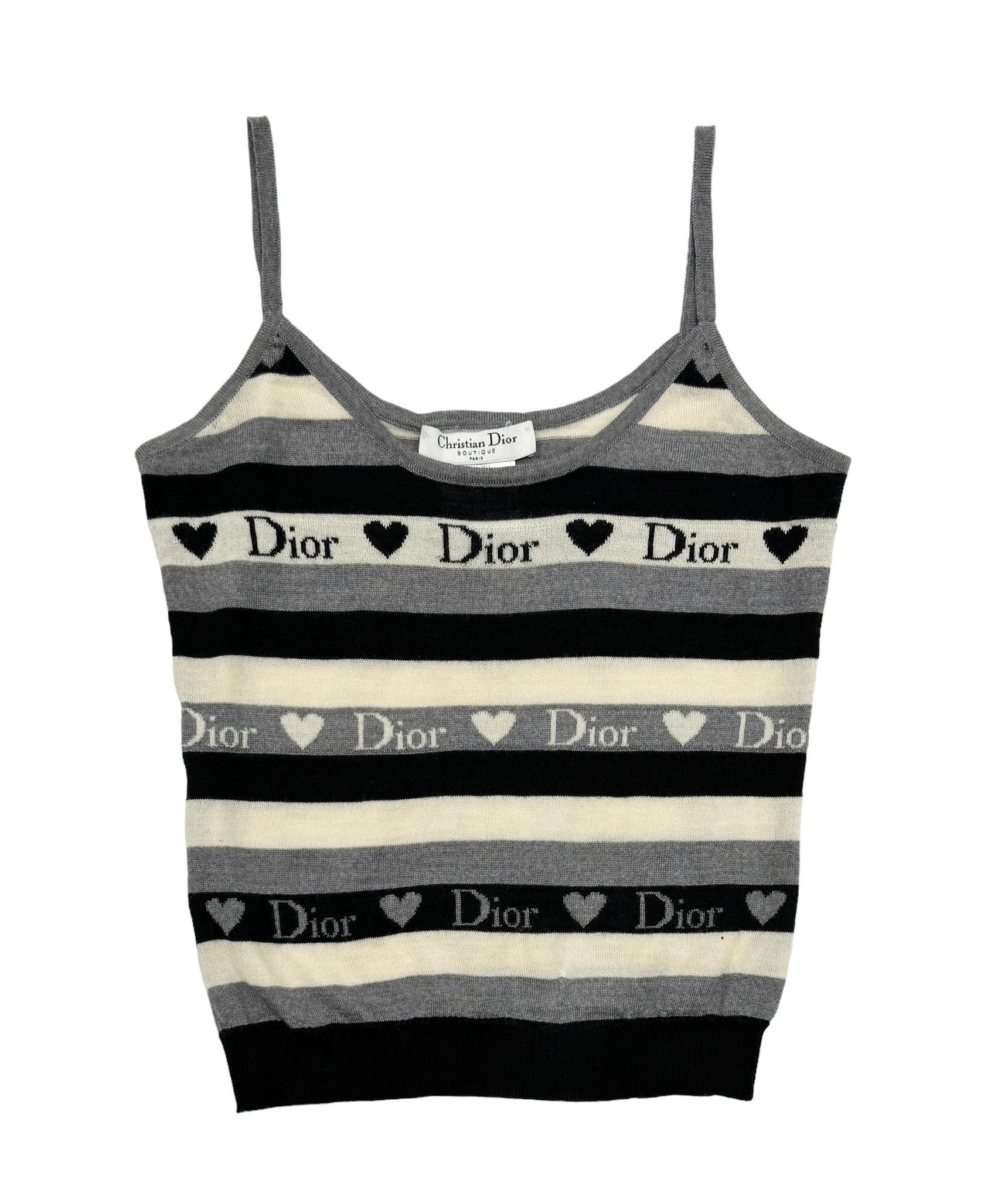 Dior Grey + Black Heart Logo Tank