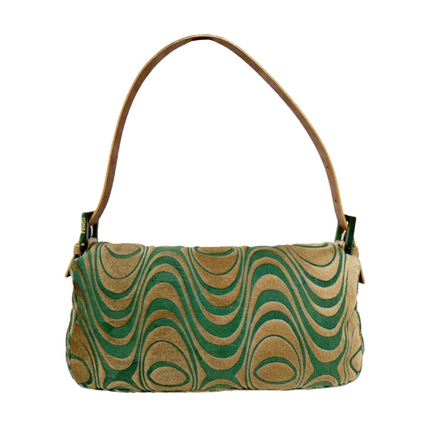 Fendi Green Calf Hair Baguette Bag