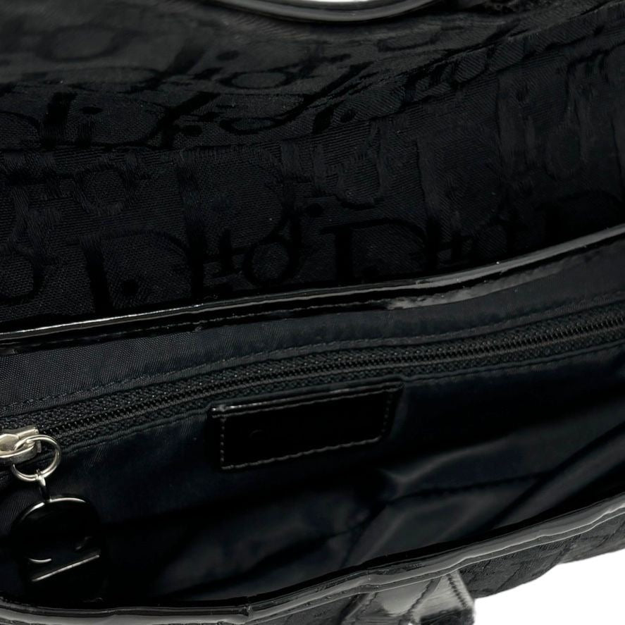 Dior Black Canvas Logo Saddle Bag