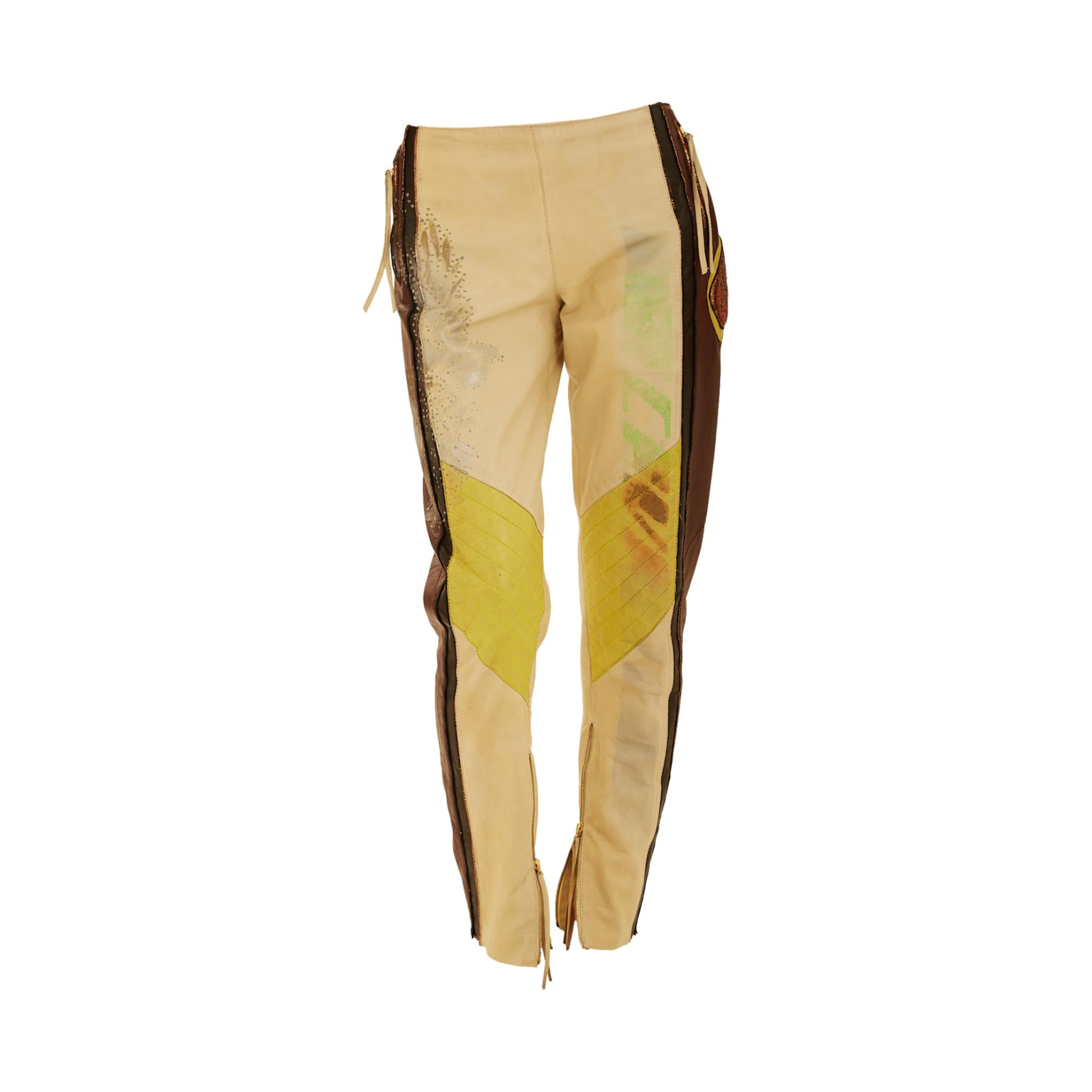 Roberto Cavalli Painted Leather Moto Pants