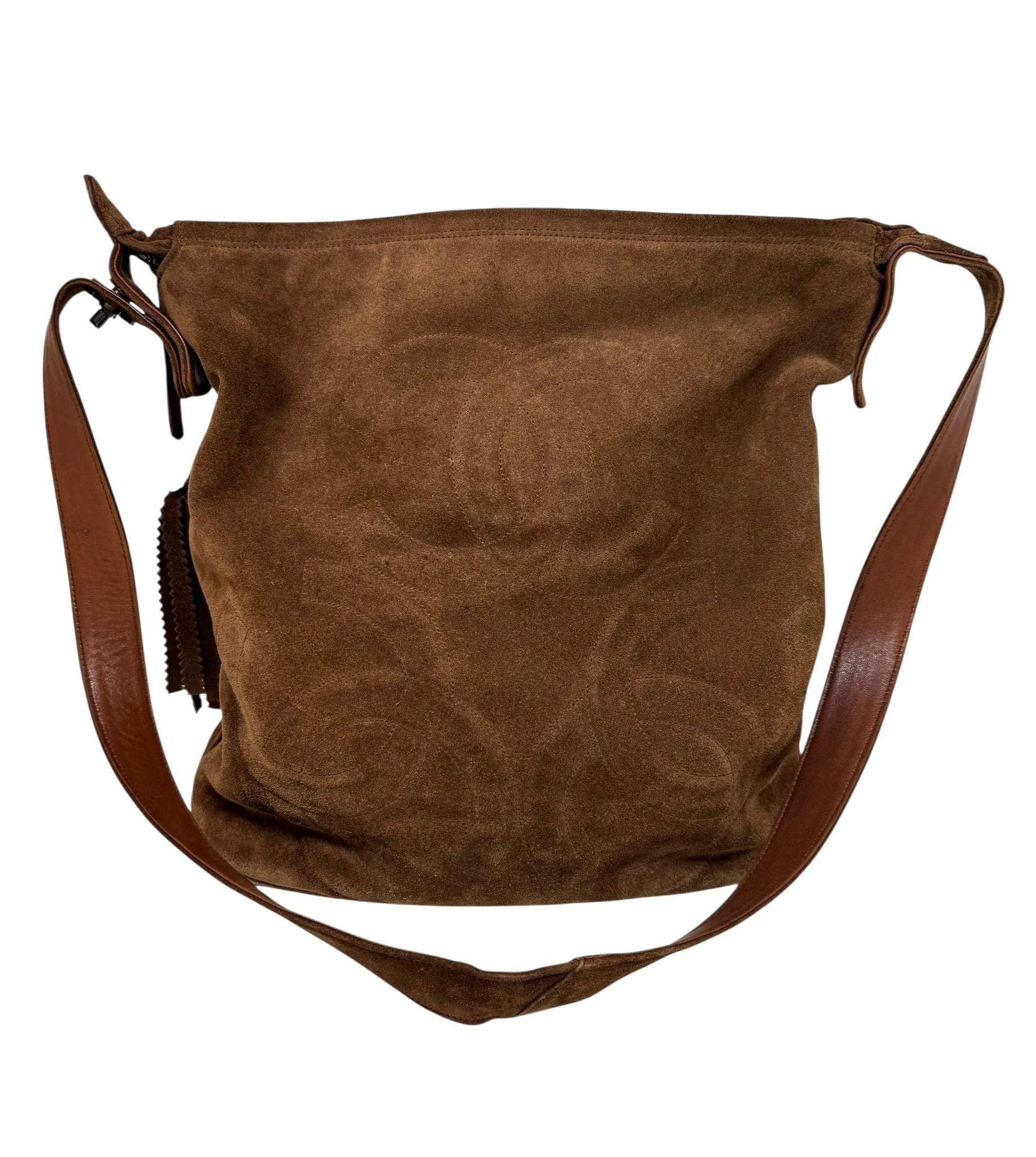 Chanel Brown Suede Logo Shoulder Bag