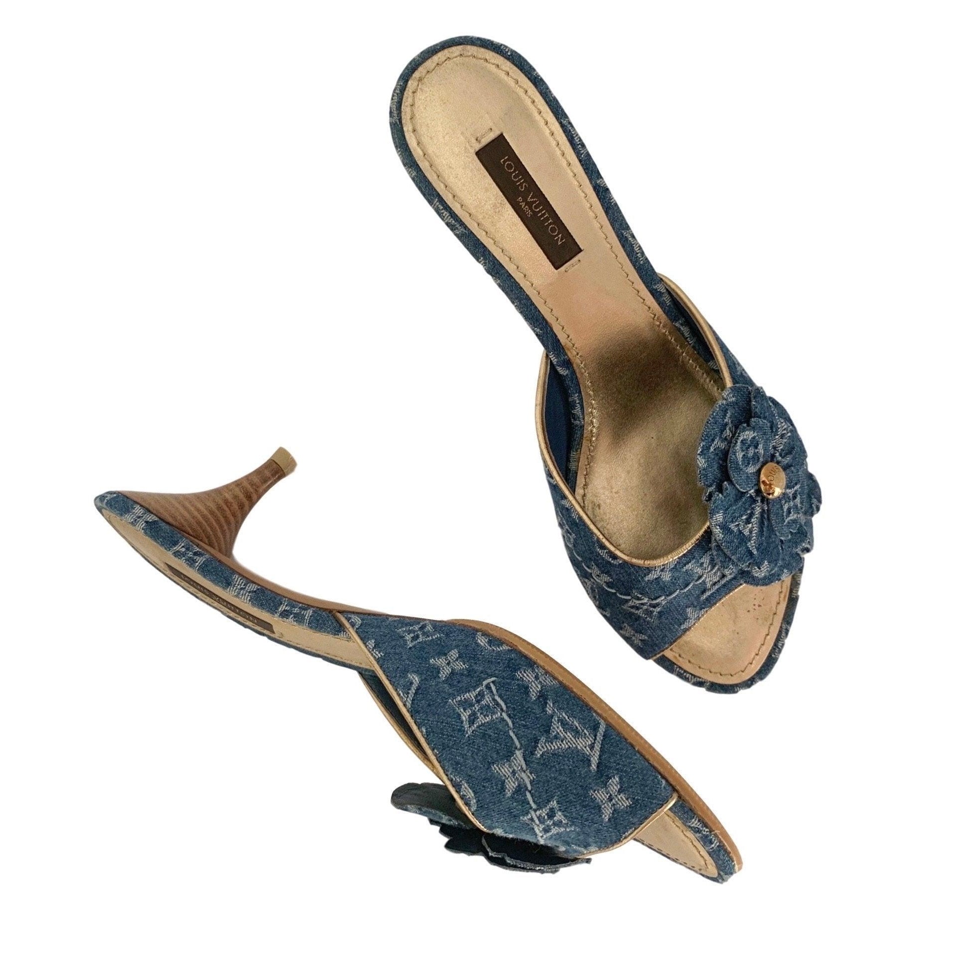 Louis Vuitton Blue Denim Flower Heels