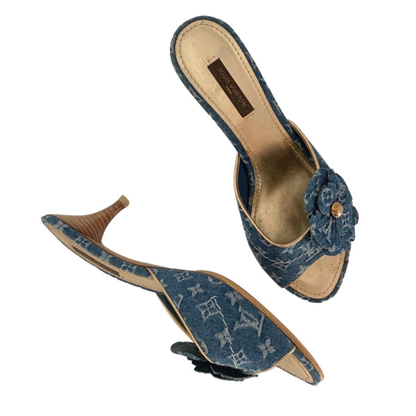 Louis Vuitton Blue Denim Flower Heels