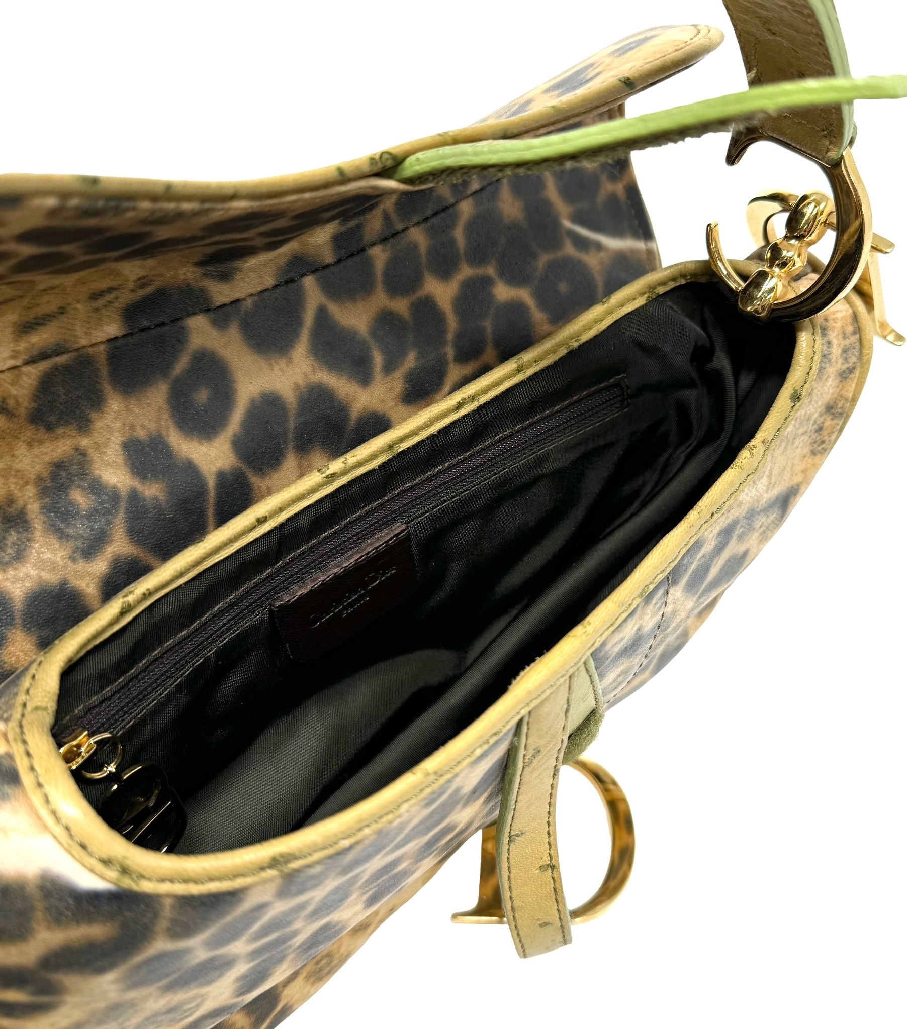 Dior Leather Cheetah Print Saddle Bag