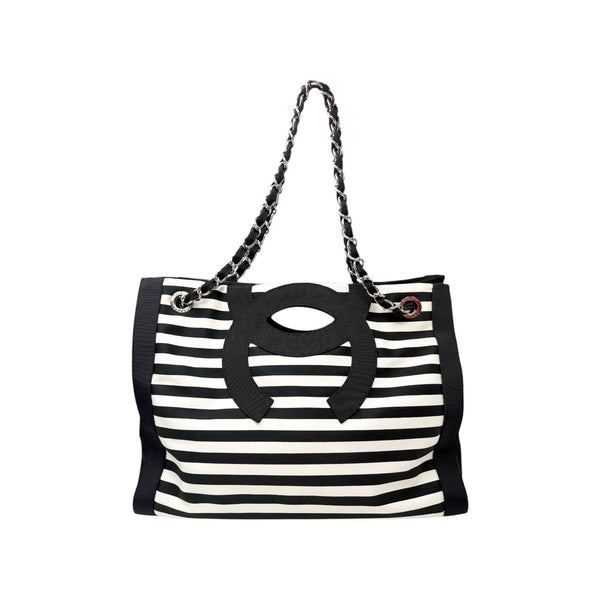 Chanel Black Canvas Striped Chain Bag