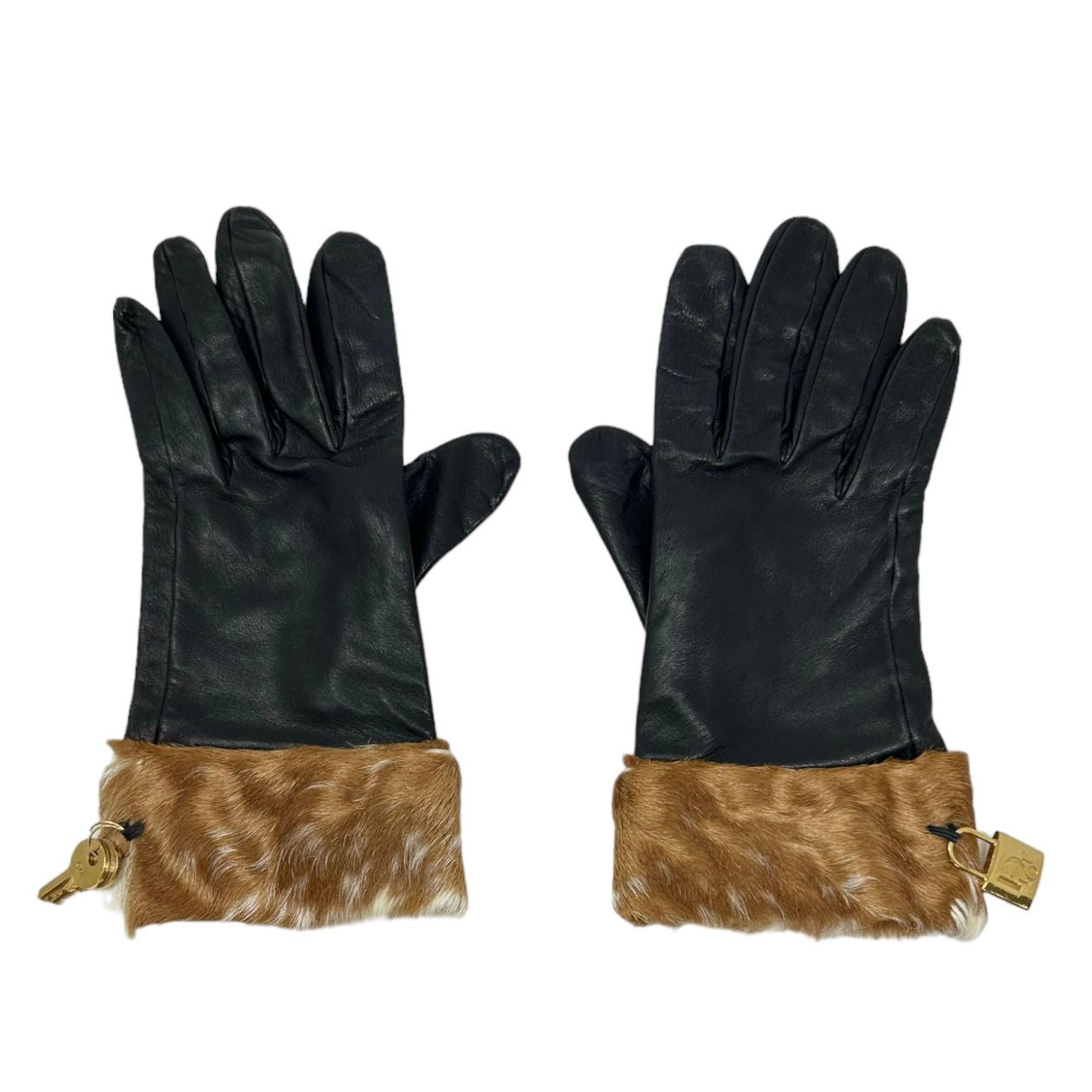 Dior Black Fur Lock Gloves