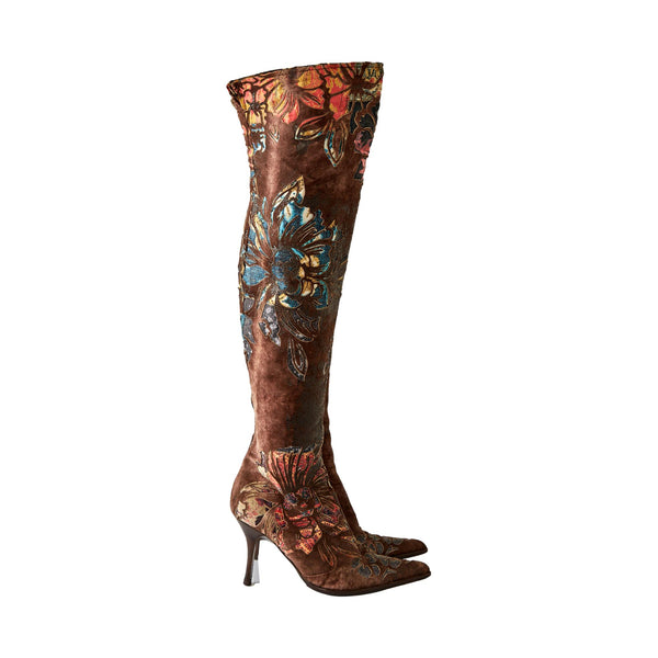 Roberto Cavalli Distressed Leather Over the Knee Boots