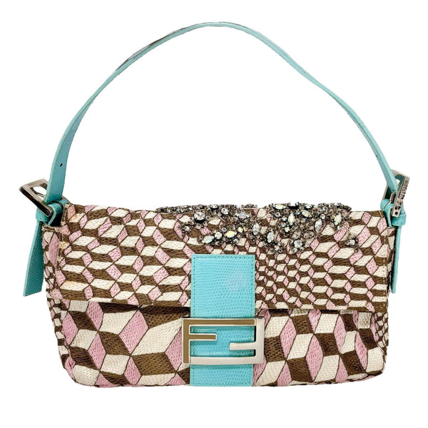 Fendi Embroidered Pattern Embellished Baguette Bag