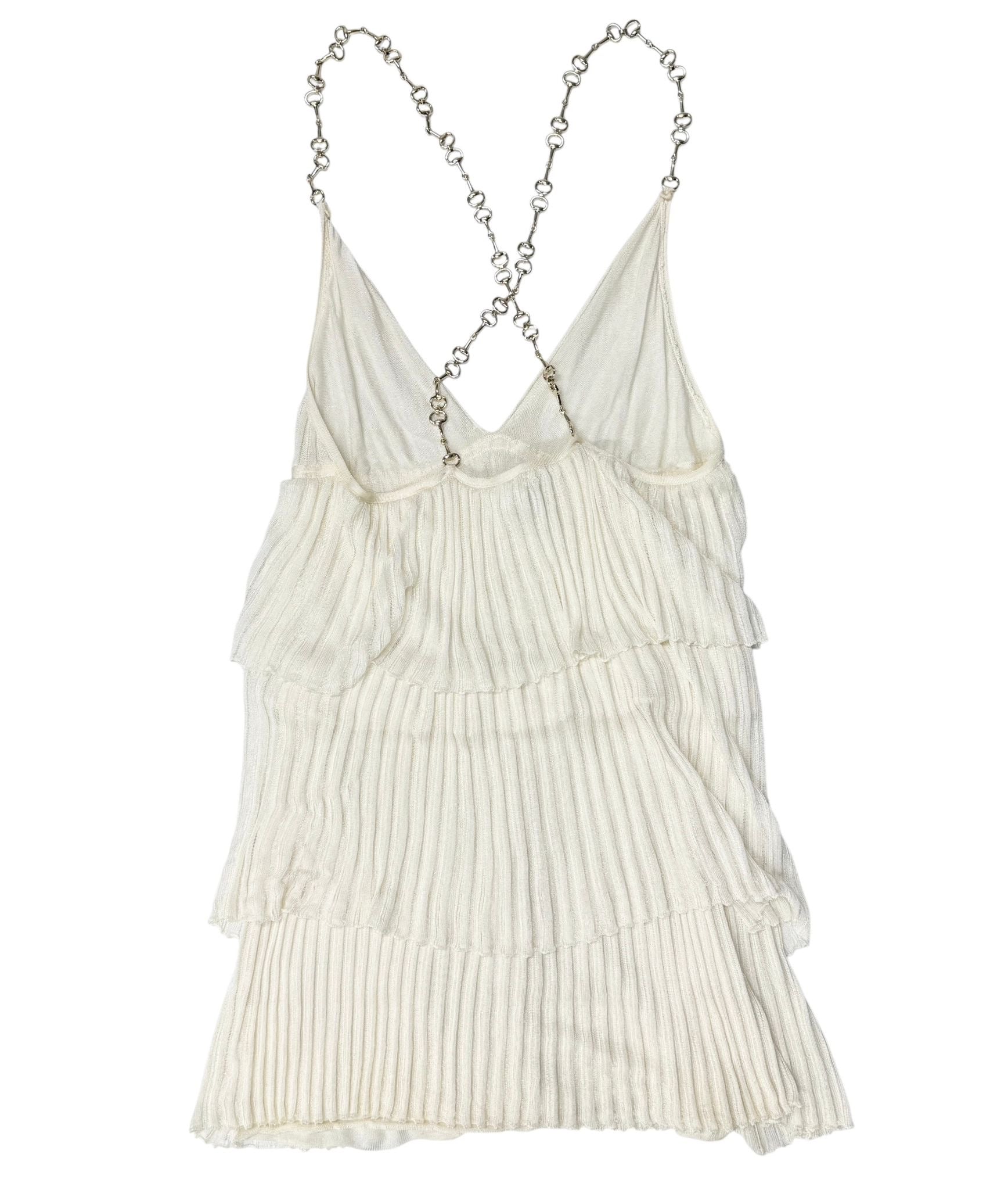 Gucci Ivory Pleated Logo Chain Top